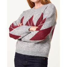 Load image into Gallery viewer, Grey &amp; Berry Argyle Knit Jumper (side)
