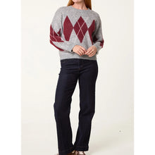 Load image into Gallery viewer, Grey &amp; Berry Argyle Knit Jumper (style)
