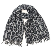 Load image into Gallery viewer, Grey &amp; Black Soft Leopard Print Scarf
