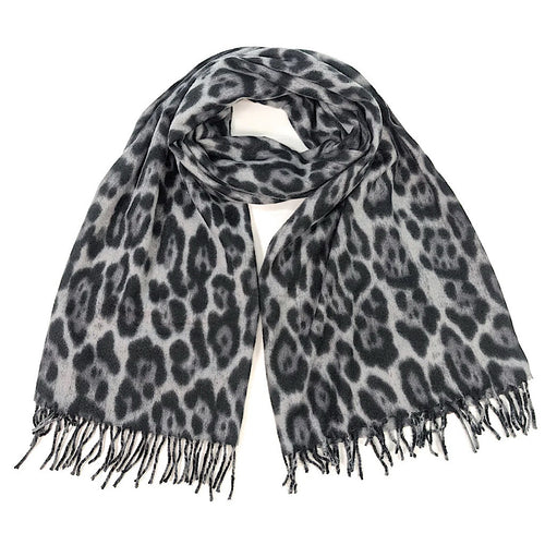 Grey & Black Soft Leopard Print Scarf