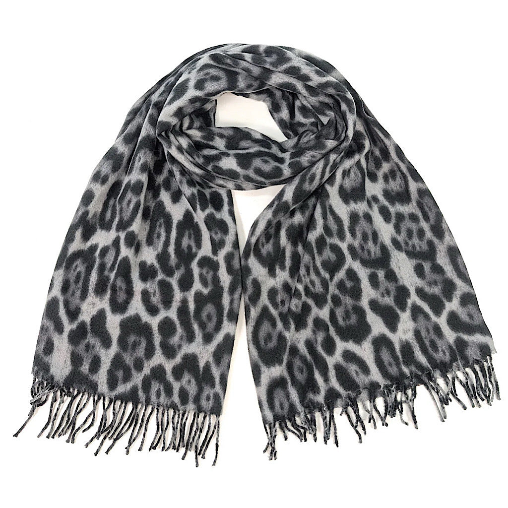 Grey & Black Soft Leopard Print Scarf