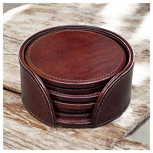 Heritage Leather Round Coaster Set