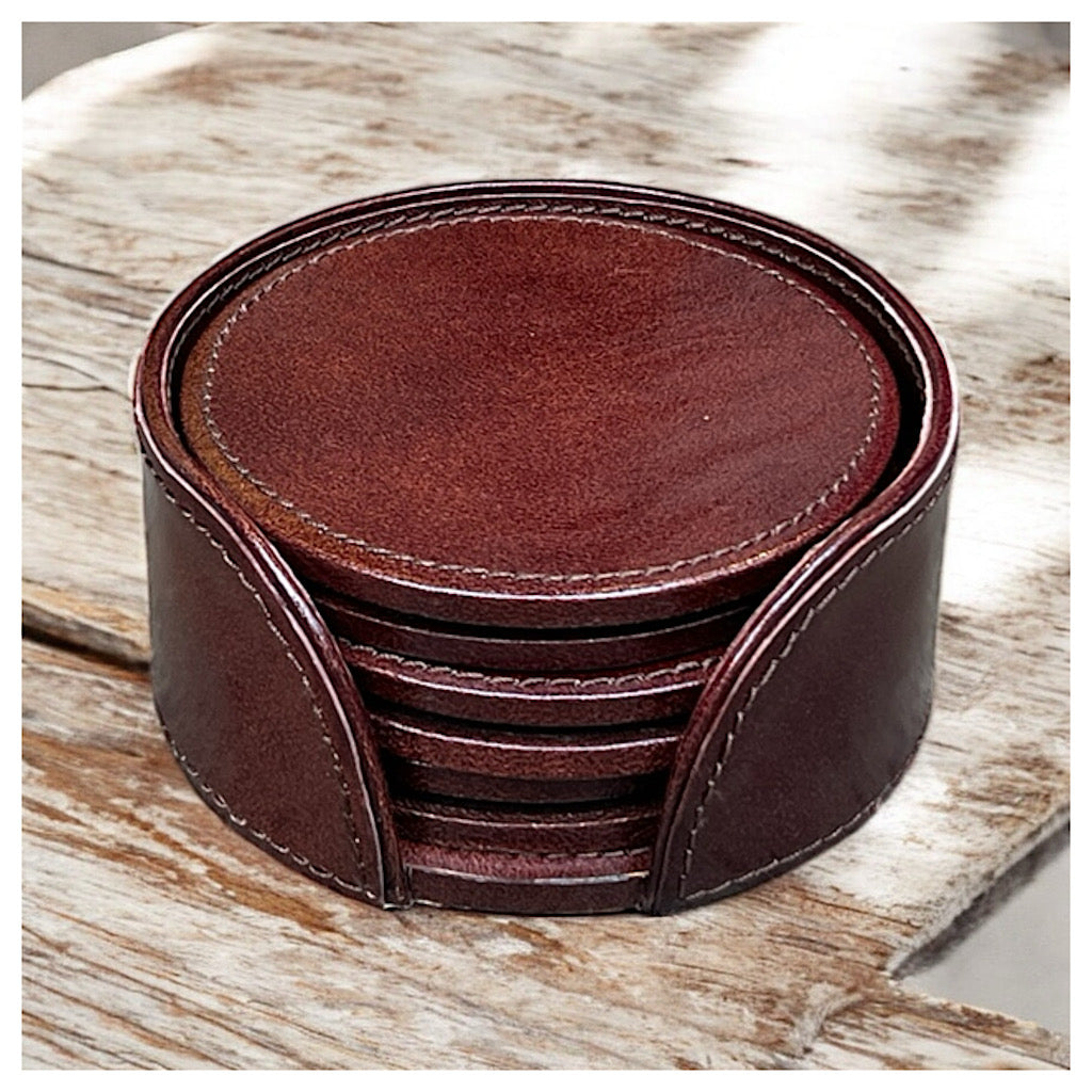 Heritage Leather Round Coaster Set