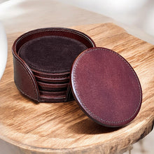 Load image into Gallery viewer, Heritage Leather Round Coaster Set (open)
