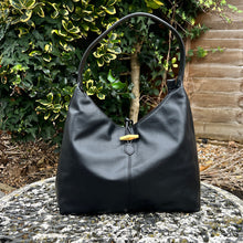 Load image into Gallery viewer, Hobo Style Shoulder Bag with A Gold Toggle Clasp Detail (black)
