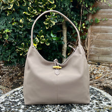 Load image into Gallery viewer, Hobo Style Shoulder Bag with A Gold Toggle Clasp Detail (warm taupe)
