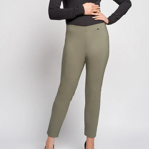 Khaki Buttercup Slim Leg Ankle Grazer with Back Split Trousers By Pinns