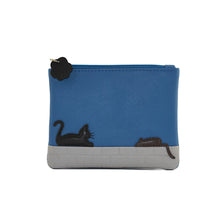 Load image into Gallery viewer, Blue Leather Cat &amp; Mouse On a Wall Coin Purse (front)
