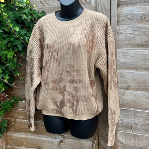Mocha Gold Foil Flower Ribbed Jumper
