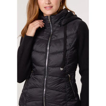 Load image into Gallery viewer, Black Knitted Sleeve Puffer Quilted Hybrid Jacket (close up)
