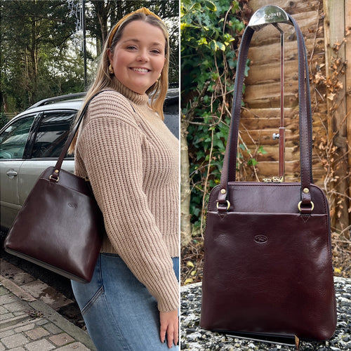 Italian Leather 2-In-1 Francesca Backpack & Shoulder Bag | Chocolate Front P