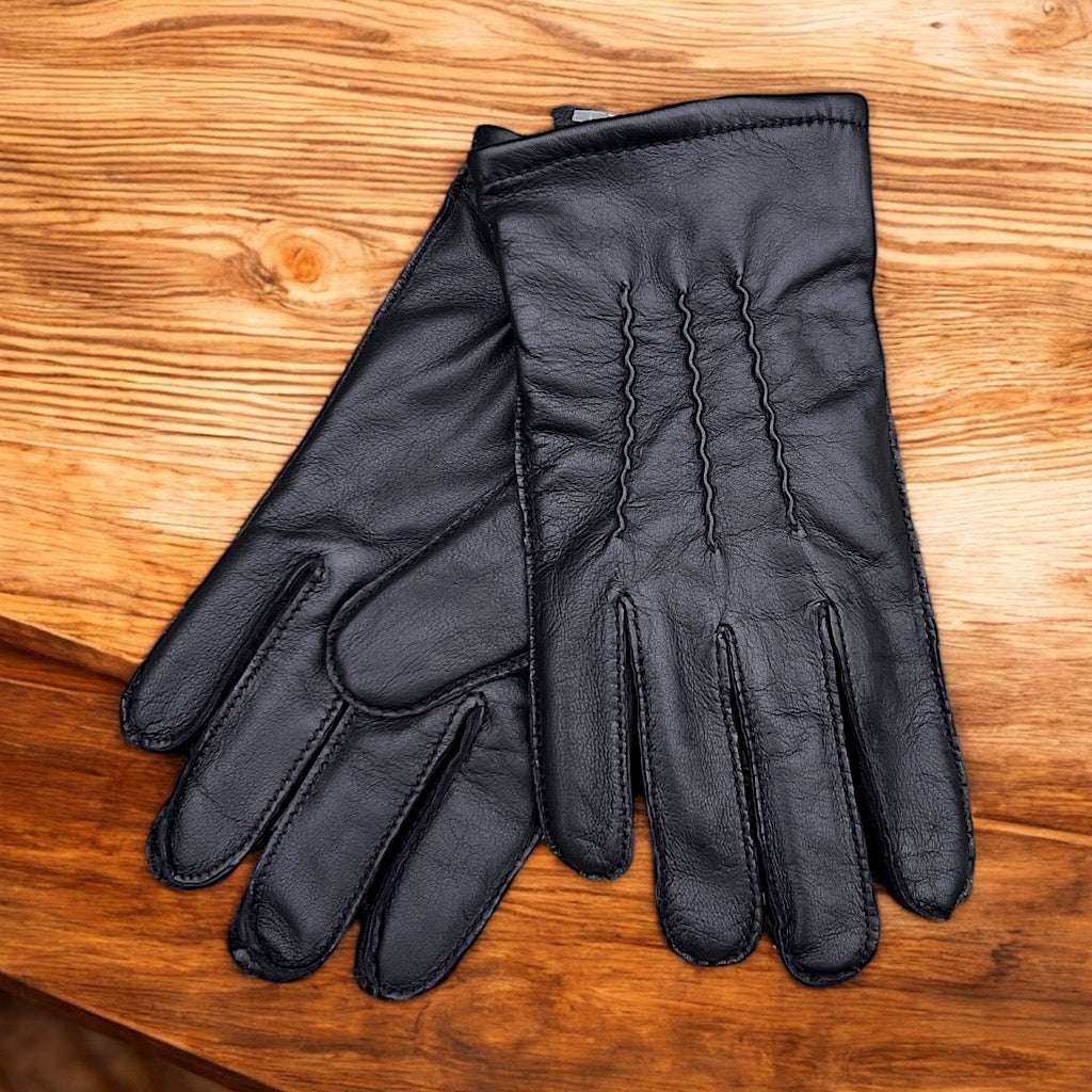 Gents Black Classic Hand Stitched Leather Gloves - Main Image