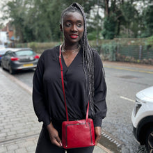 Load image into Gallery viewer, Red &quot;Lia&quot; Italian Leather Crossbody Bag (on model)
