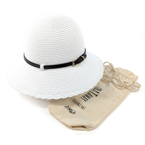 White Plaited Edge Cloche Style Foldable Hat