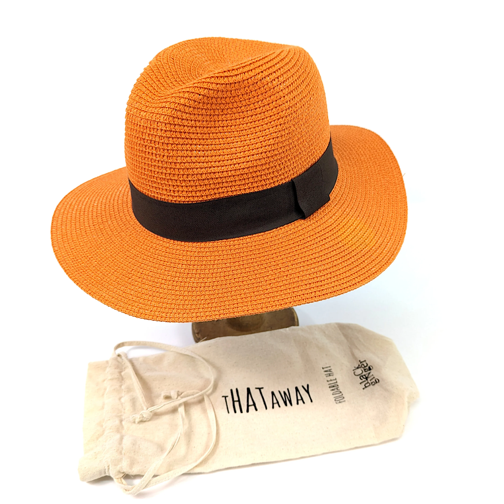 Orange Panama Foldable/ Roll Up Hat (on stand)