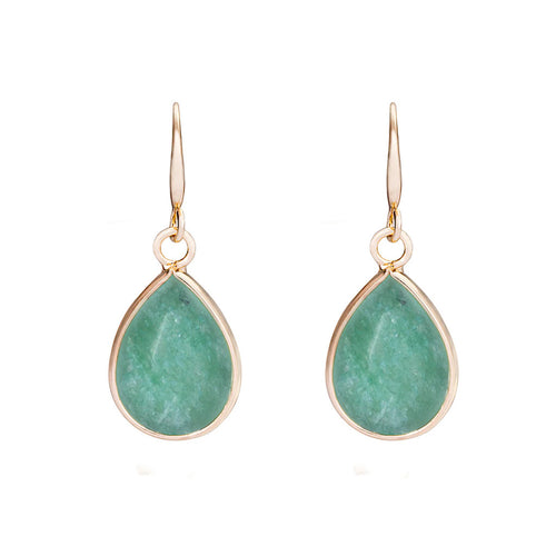 Gold & Chrysoprase Semi-Precious Stone Hook Earrings