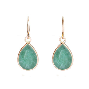 Gold & Chrysoprase Semi-Precious Stone Hook Earrings