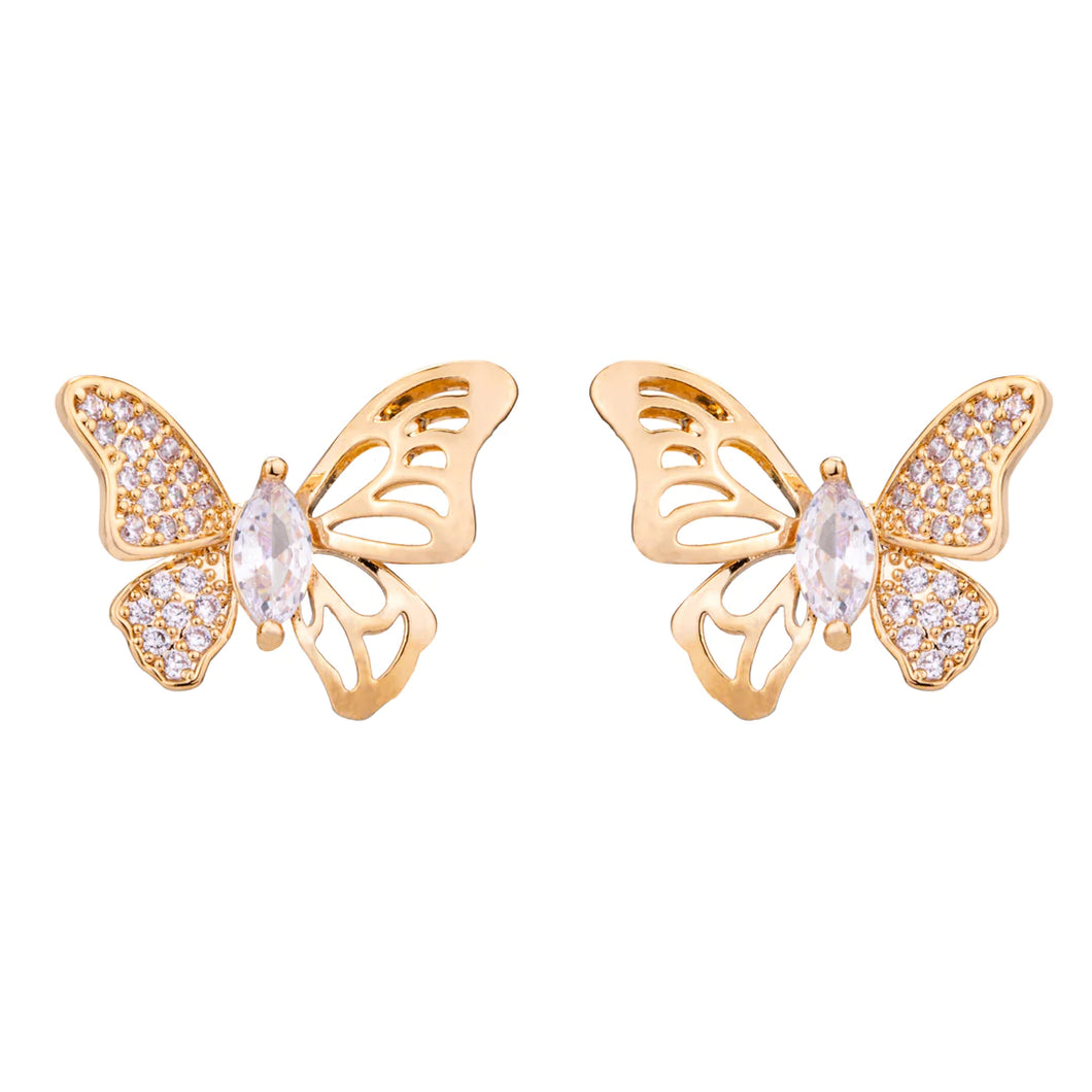 Gold & Crystal Butterfly Stud Earrings