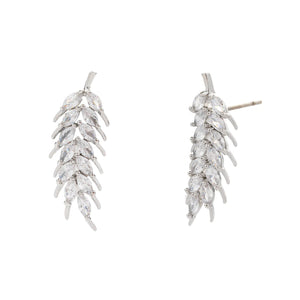 Silver Cubic Zirconia Skeletal Leaf Earrings