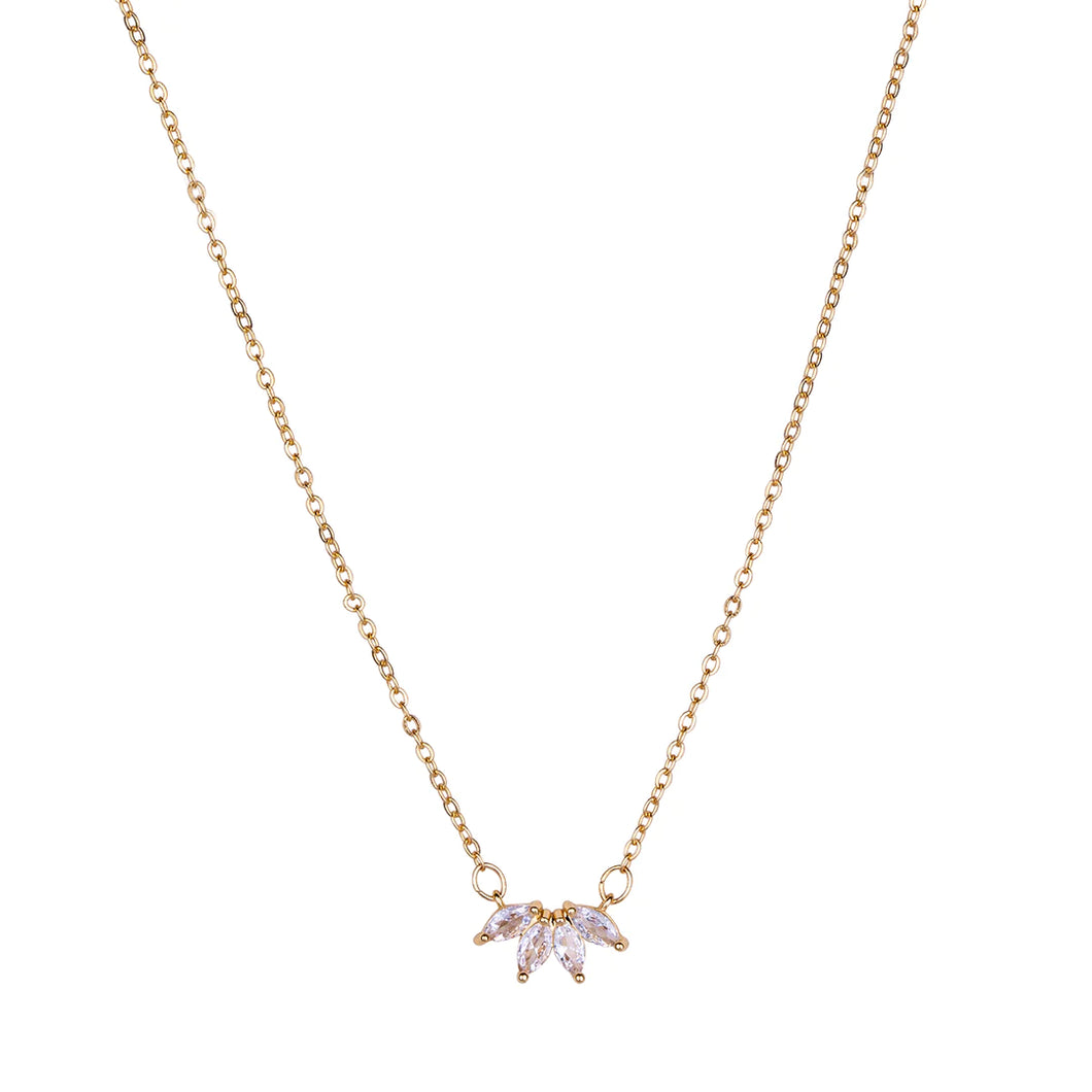 Gold Cubic Zirconia Cluster of Crystal Short Necklace