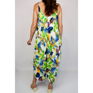 Multi Leaf Print Wide Leg Jumpsuit Style Culottes (back)