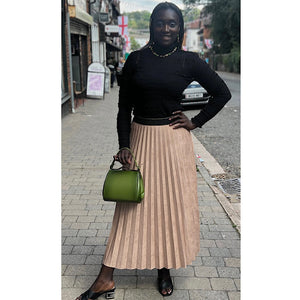 Beige Italian Pleated Suedette Skirt