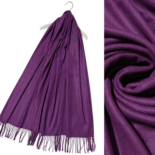 Super Soft Plain Pashmina Tassel Scarf | Purple