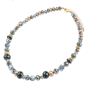 Gold & Green 'Venus' Semi-Precious Stone & Crystal Short Necklace