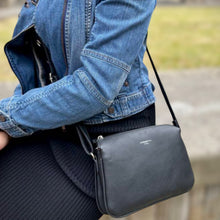Load image into Gallery viewer, Black Triple Section Crossbody Bag By David Jones (lifestyle image)
