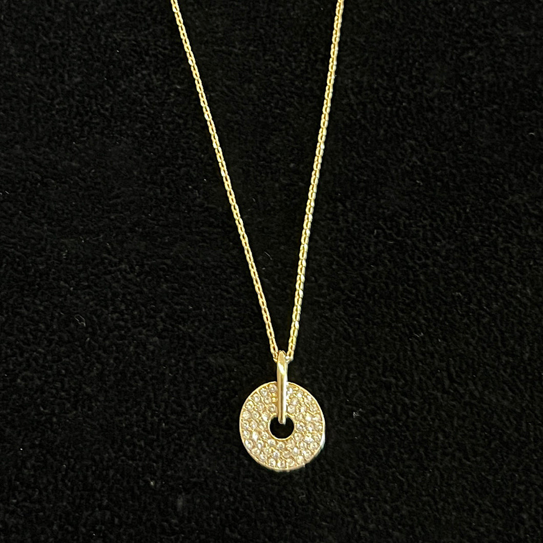 Gold Delicate Short Circle Crystal Necklace
