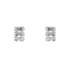 Load image into Gallery viewer, Silver “Elizabeth” 3 Gem Cubic Zirconia Stud Earrings
