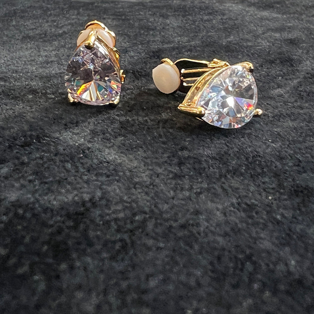 Gold Oval Crystal Clip On Earrings