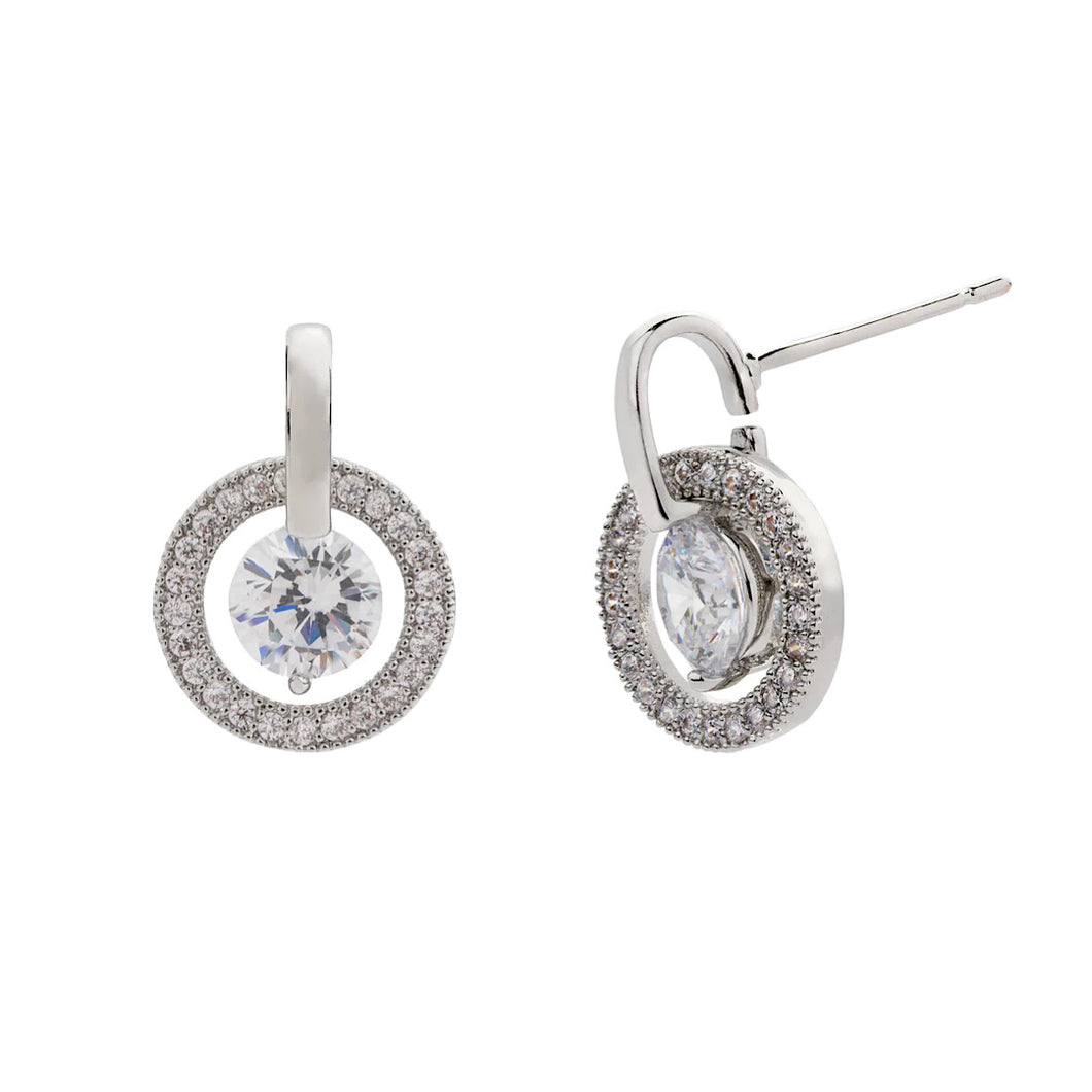 Silver Circle Crystal Diamond Earrings