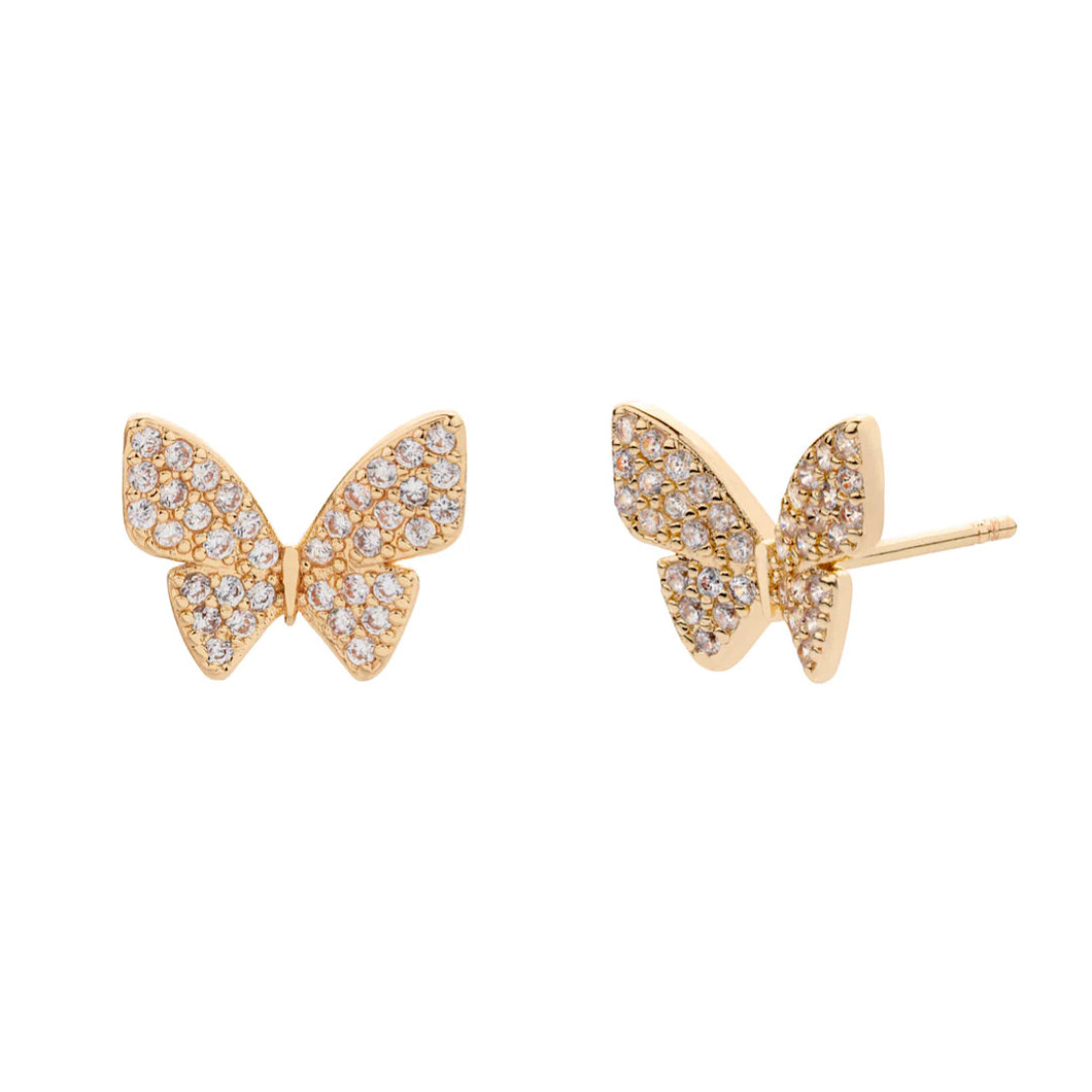 Gold Cubic Zirconia Butterfly Stud Earrings