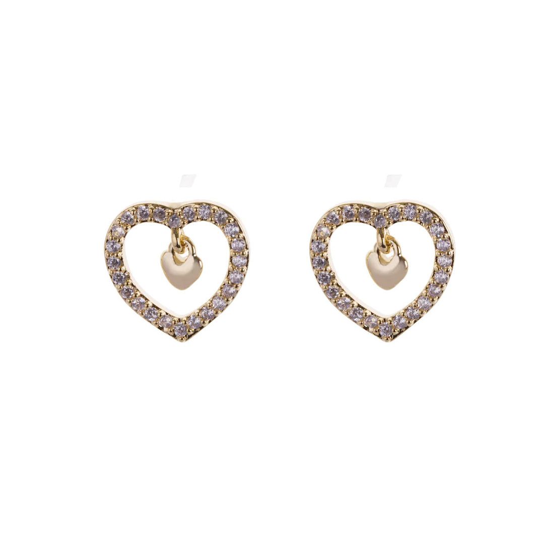 Gold Heart In A Heart Stud Earrings