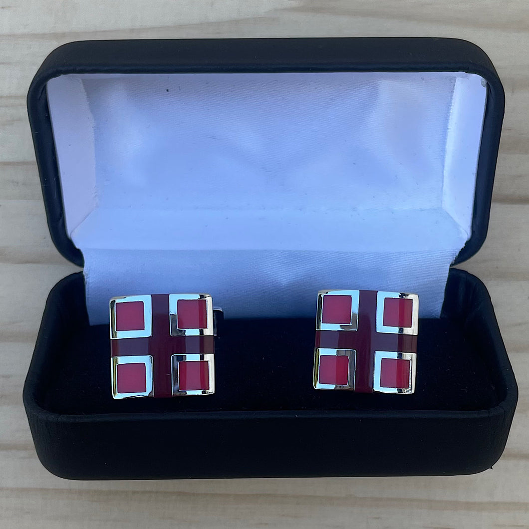 Square Red & Silver Cross Cufflinks