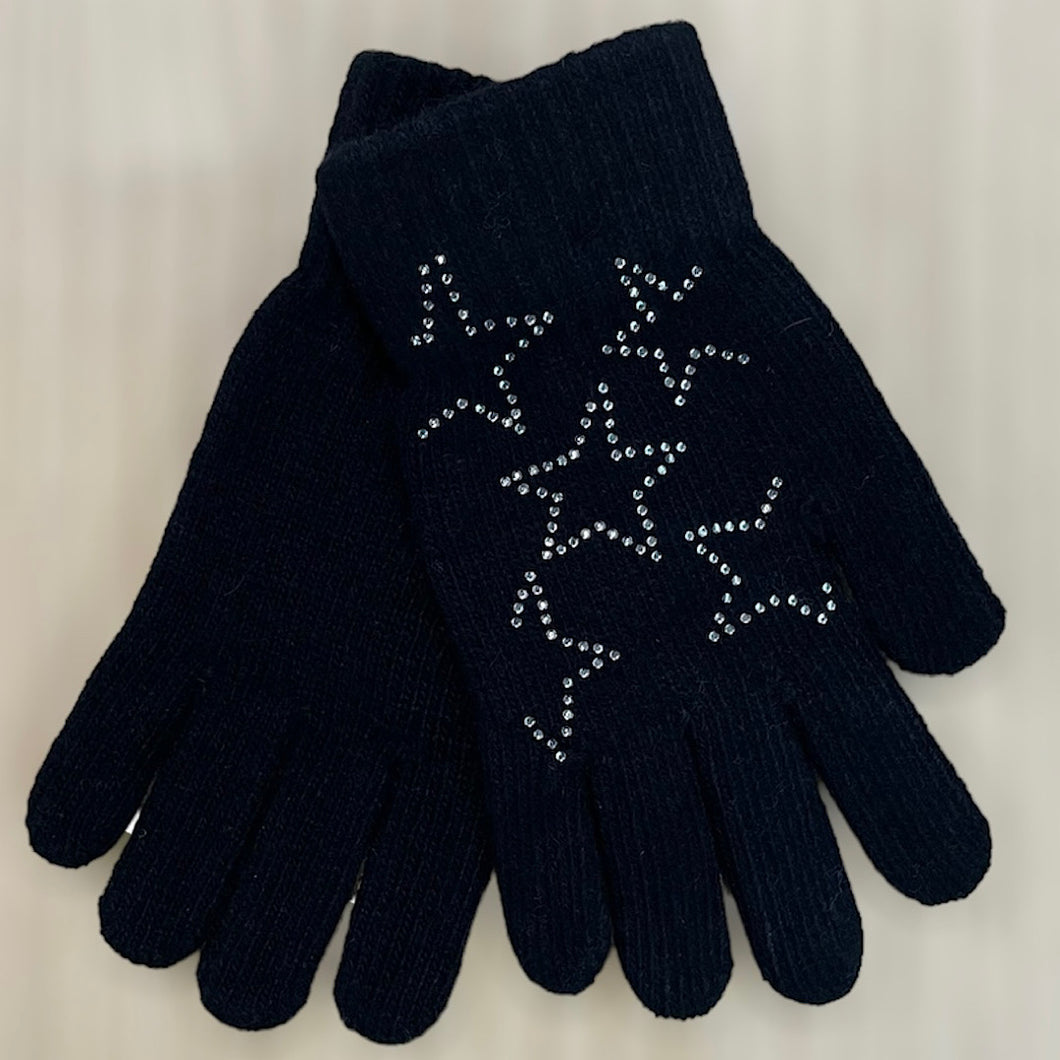 Sparkle Star Thick Knit Gloves | Black