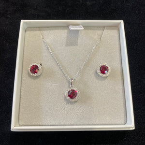 Boxed Circle Crystal July Ruby Necklace & Earrings Set