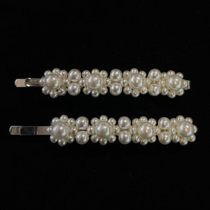 Audrey Pearl Cluster Hair Slides - Set of 2 In Silver-Tone