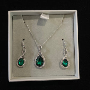 Boxed Emerald Crystal Necklace & Matching Earrings Set