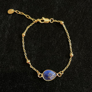 Dainty Gold Semi Precious Stone Bracelet | Lapis Blue