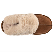 Load image into Gallery viewer, Ladies Tan Real Suede Mule with Fur Cuff
