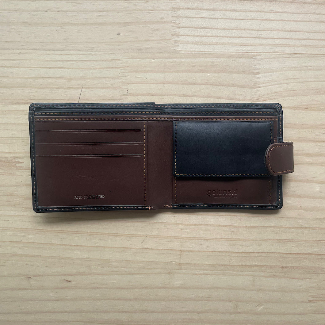 Gents Black & Brown Soft Leather RFID Wallet with Tab By 'Zen' | 3 Card Slots