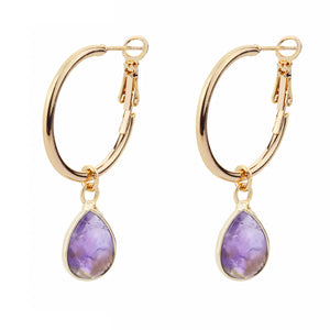 Gold & Amethyst Oval Semi-Precious Stone Lever Back Earrings