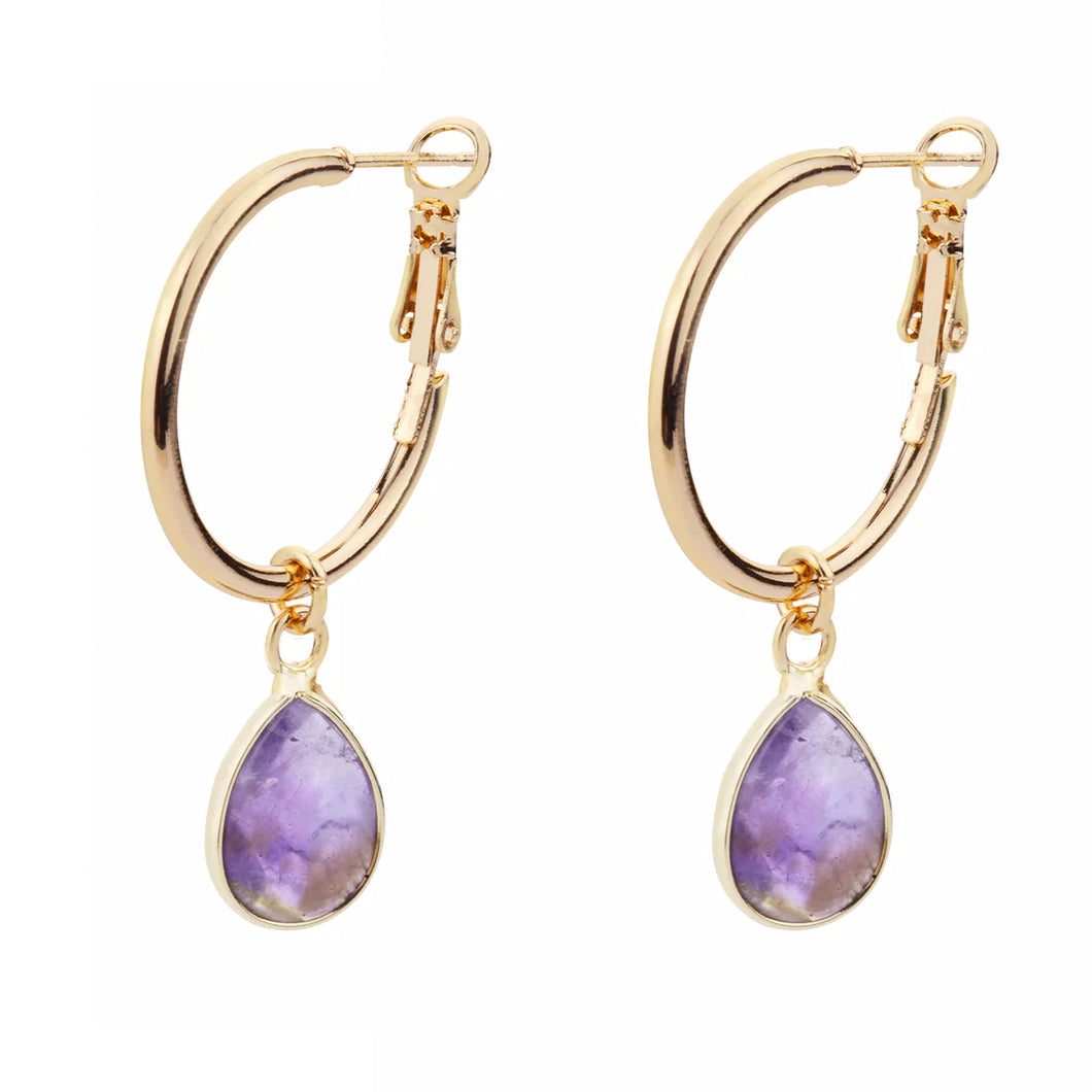 Gold & Amethyst Oval Semi-Precious Stone Lever Back Earrings
