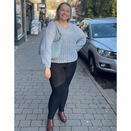 Soft Pale Blue Pastel Balloon Sleeve Chunky Knit Jumper