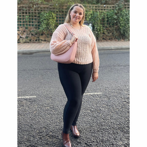 Soft Peach Pastel Balloon Sleeve Chunky Knit Jumpers (outfit)