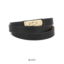 Load image into Gallery viewer, Italian Leather Skinny Belt with Gold Turn-Lock Buckle (black)
