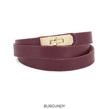 Load image into Gallery viewer, Italian Leather Skinny Belt with Gold Turn-Lock Buckle (burgundy)
