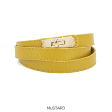 Load image into Gallery viewer, Italian Leather Skinny Belt with Gold Turn-Lock Buckle (mustard)
